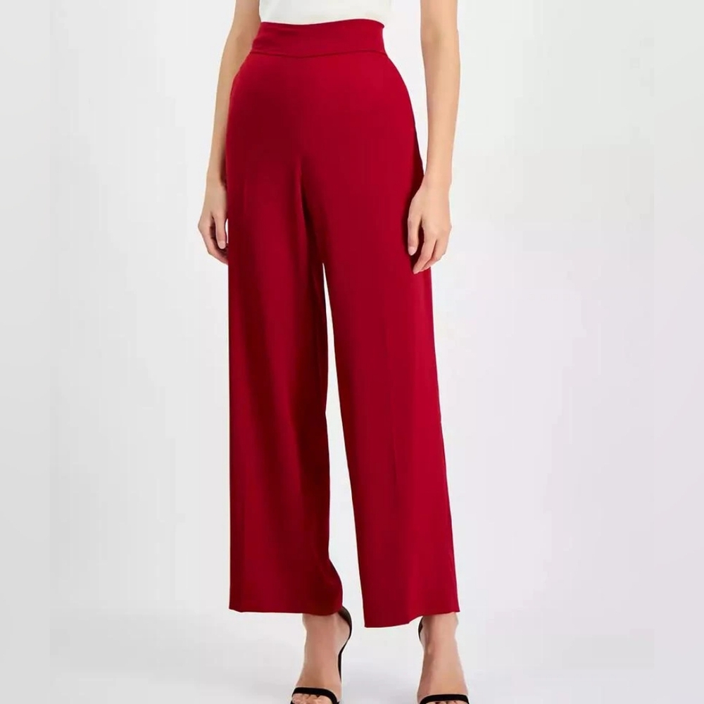 EUC Anne Klein Size 12 Titian Red Satin Wide Leg Dress Pants!!